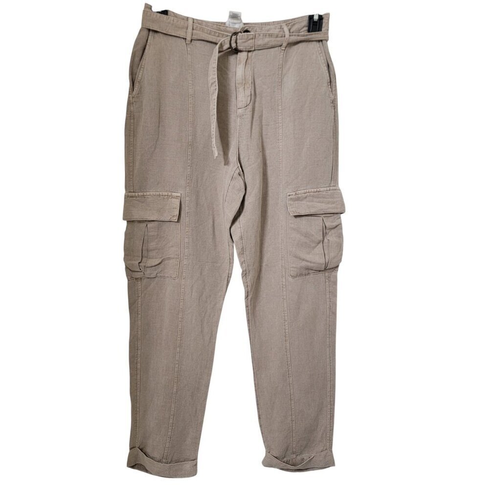Nicole Miller Size M Oatmeal / Khaki Linen Blend Cargo Pants, Exc. Used Cond.
